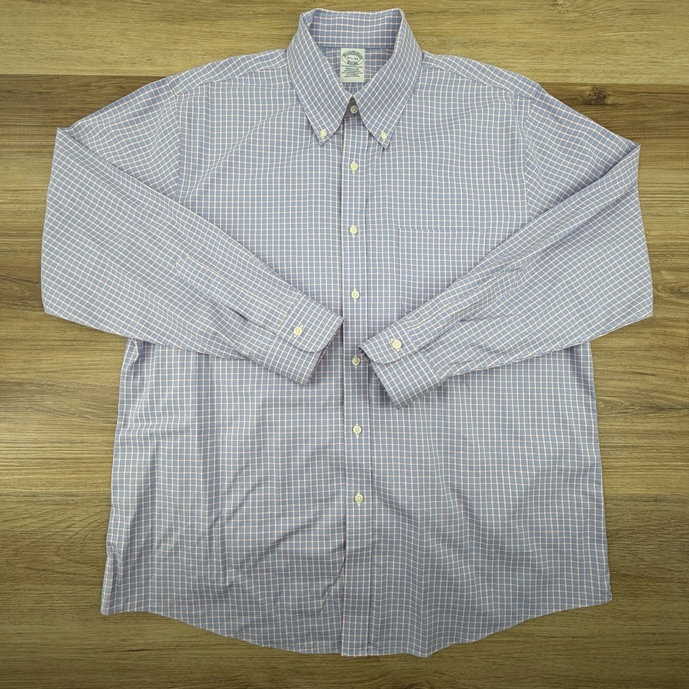 Brooks Brothers Shirt Mens Large 16.5/34  Blue Red Check Regular Fit Button Down
